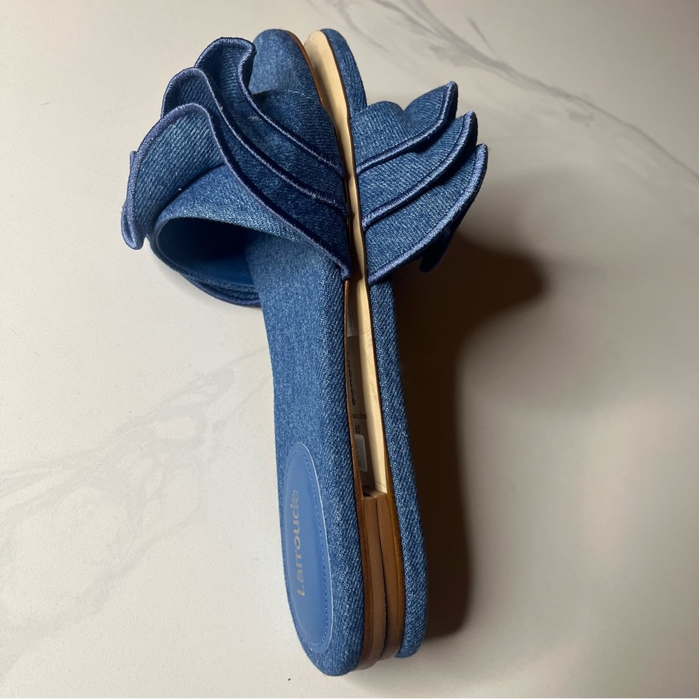 LARROUDÉ Ivy Ruffle Flat Mule In blue - Picture 8 of 9